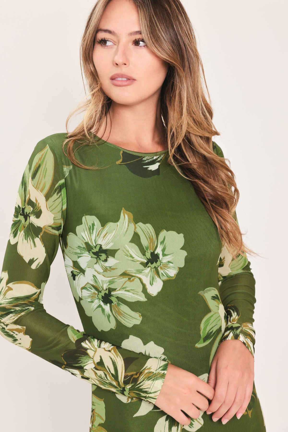 ENCHANTED GROVE - MOSS GREEN PRINTED MAXI DRESS | Lady Black Tie