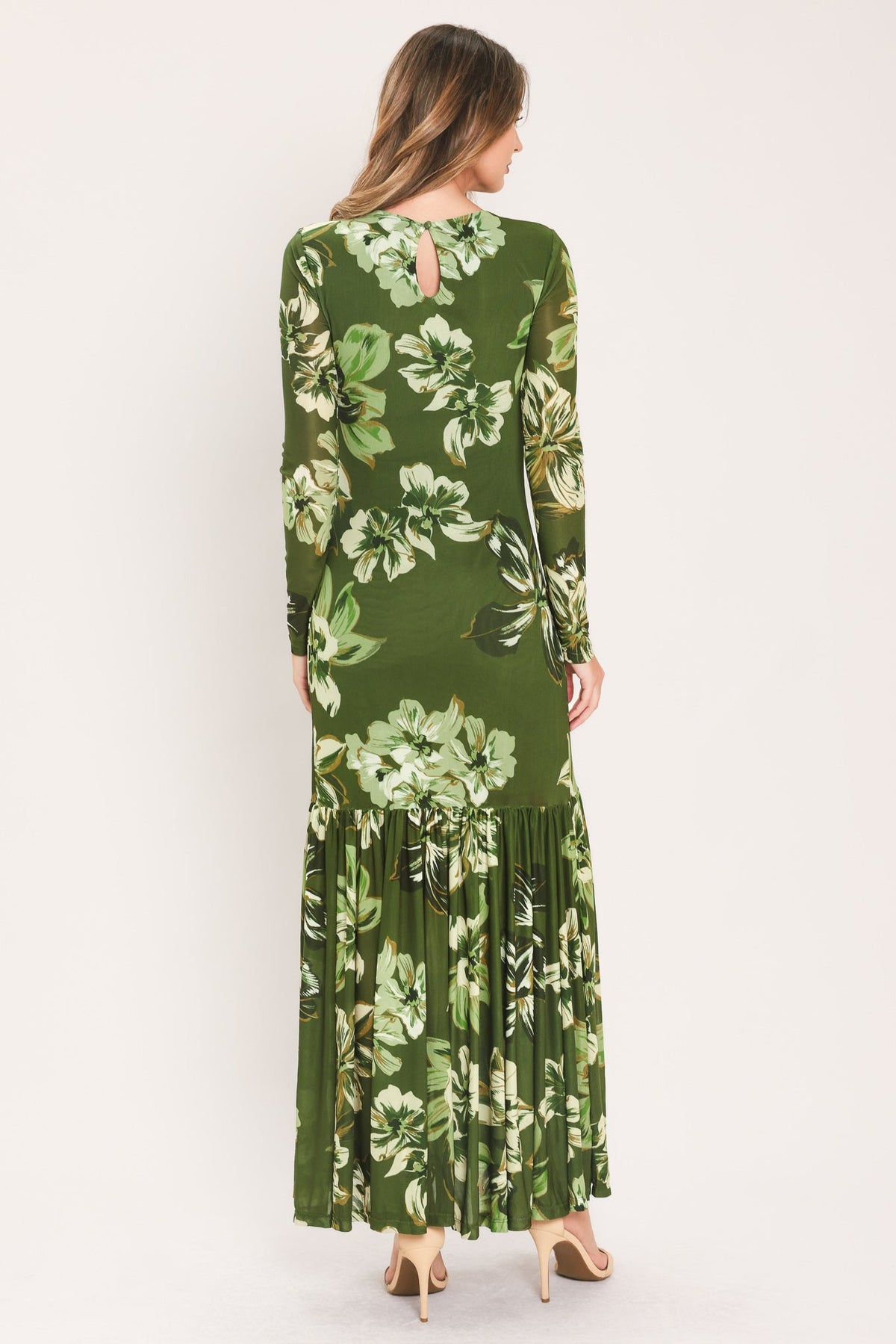 ENCHANTED GROVE - MOSS GREEN PRINTED MAXI DRESS | Lady Black Tie