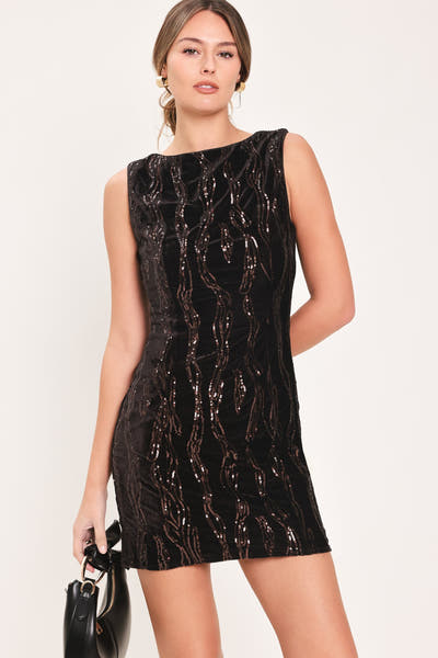 Dark Brown Sequin Velvet Mini Dress