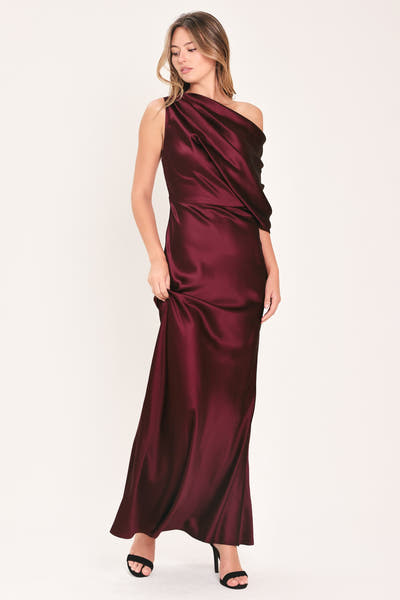 GILDED DRAPE SATIN ONE-SHOULDER MAXI DRESS