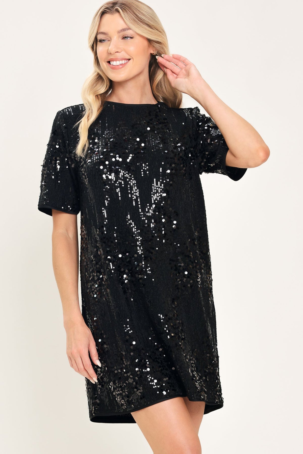 NOIR & IVORY HOLIDAY SEQUIN SHIFT DRESS