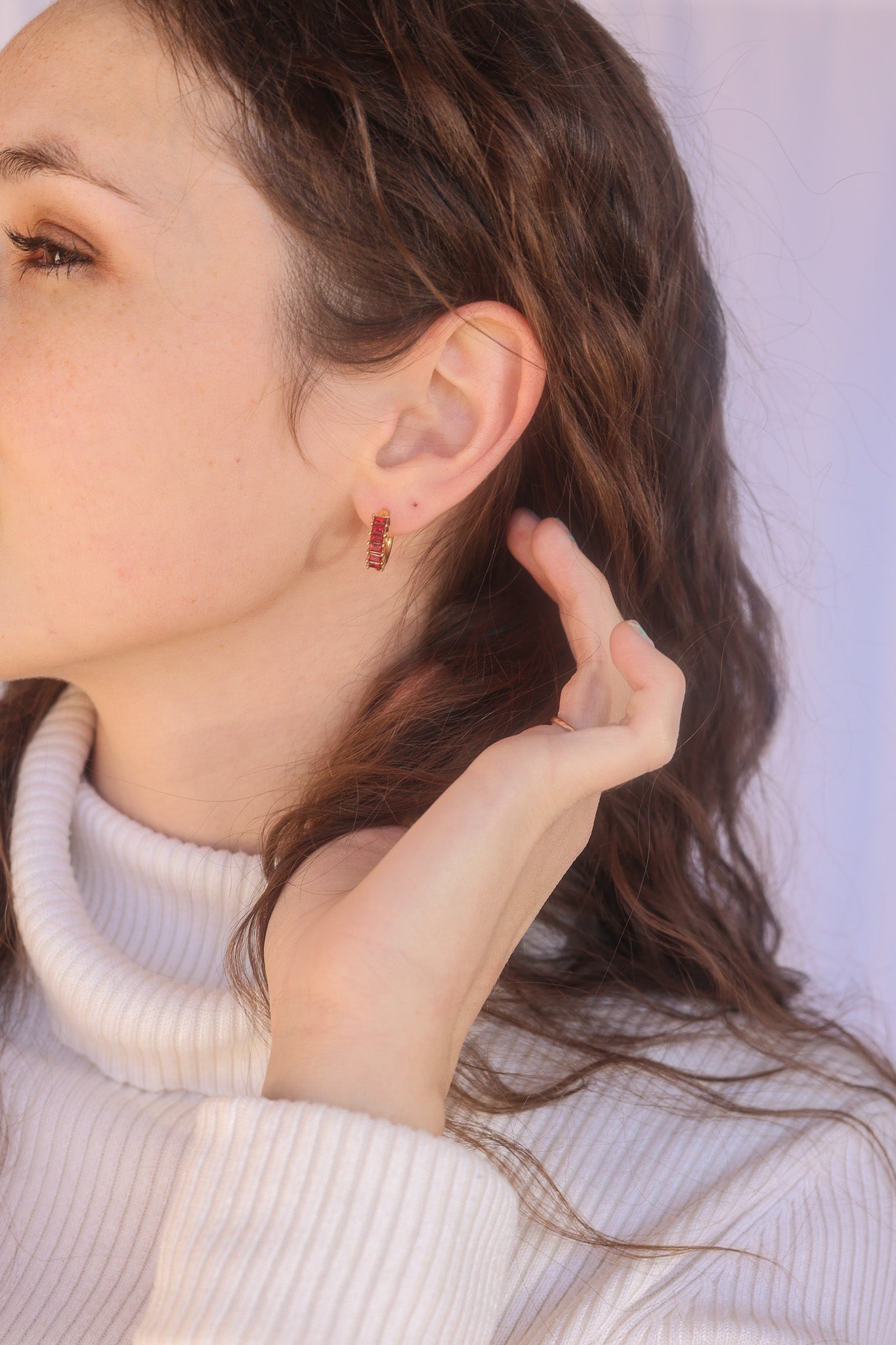 Crystal Diamond Hoop Earrings - Red