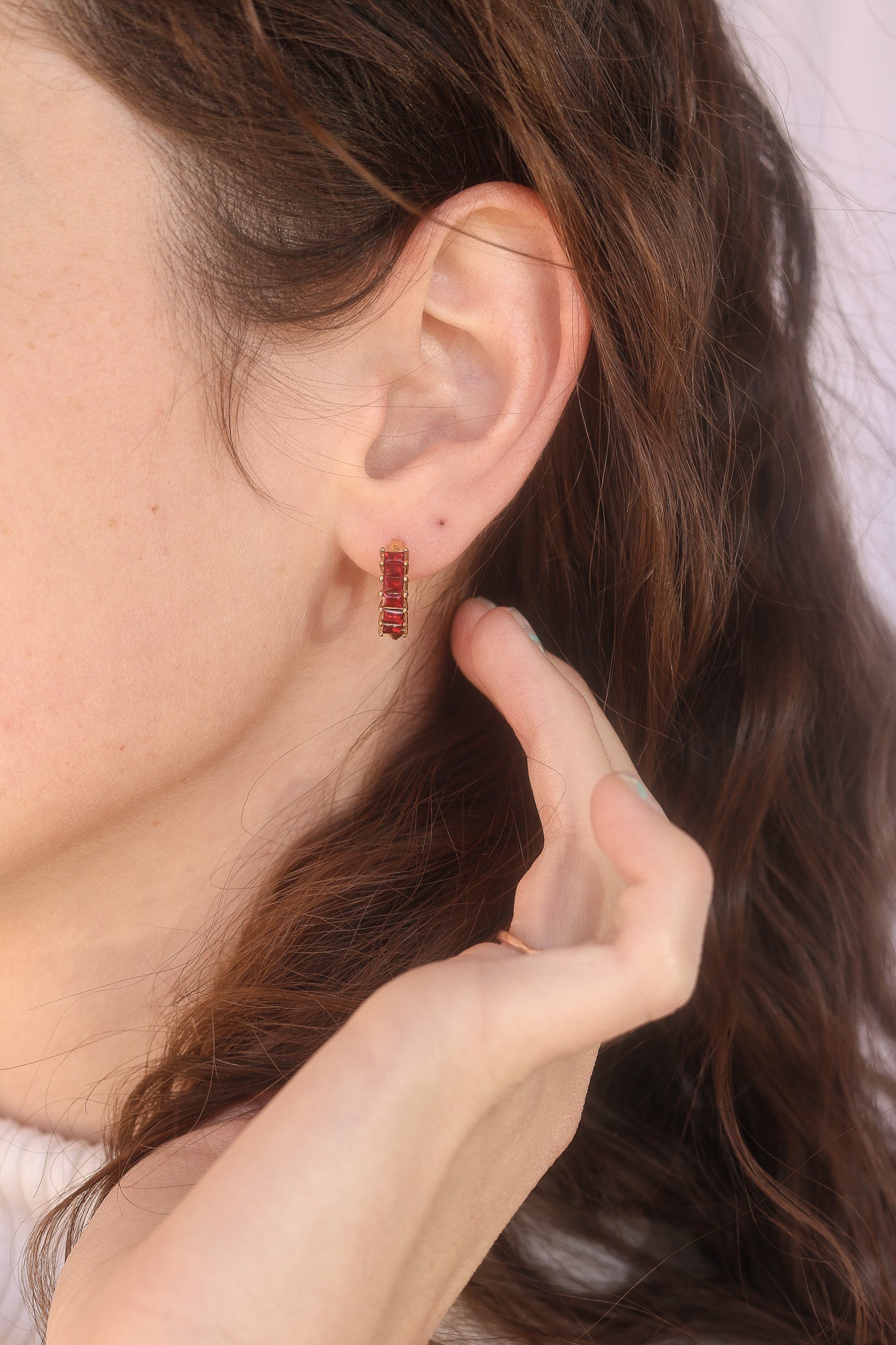 Crystal Diamond Hoop Earrings - Red