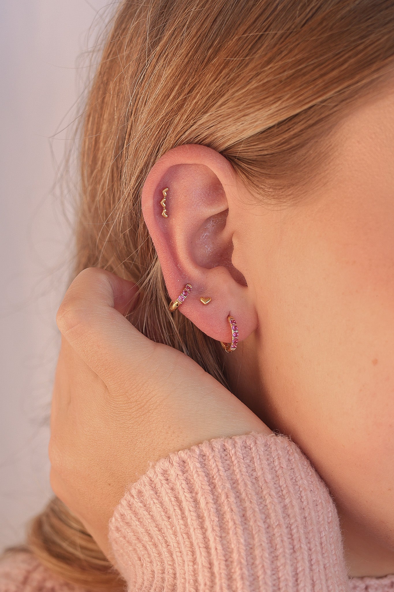 Heart Trio Flat Back Stud Earring