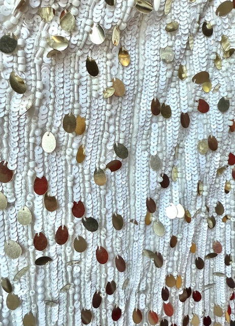 43623 - Jovani - White & Gold Plunging Sequin Gown with Open Back