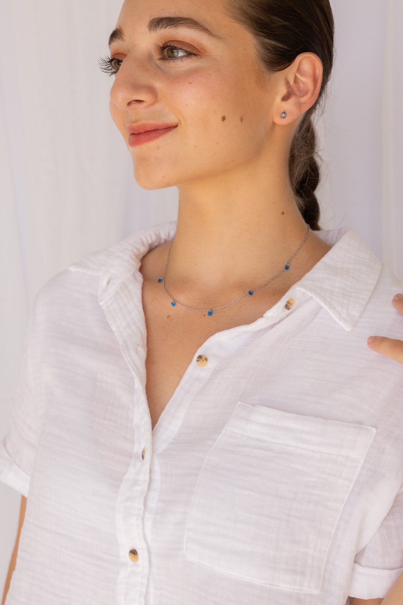 Raindrop Stud Earring in Blue Crystal