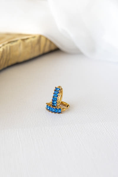 Blue Crystal Huggie Hoop Earrings