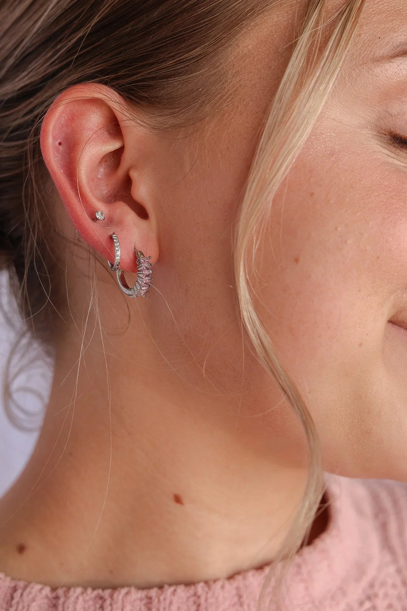 Crystal Hoop Earring in Pink