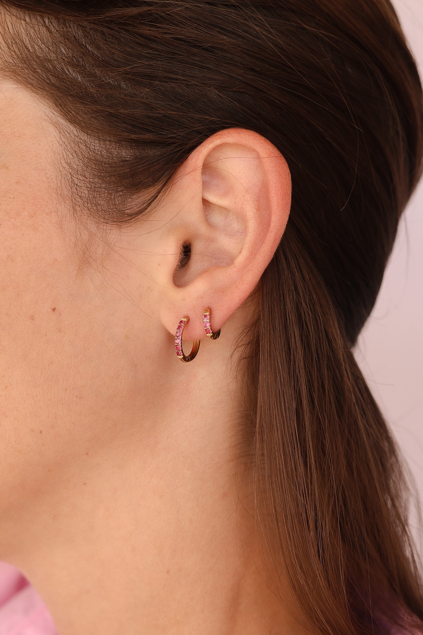 Micro Crystal Hoop Earring in Pink