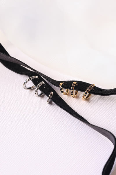 Micro Crystal Hoop Earring in Black