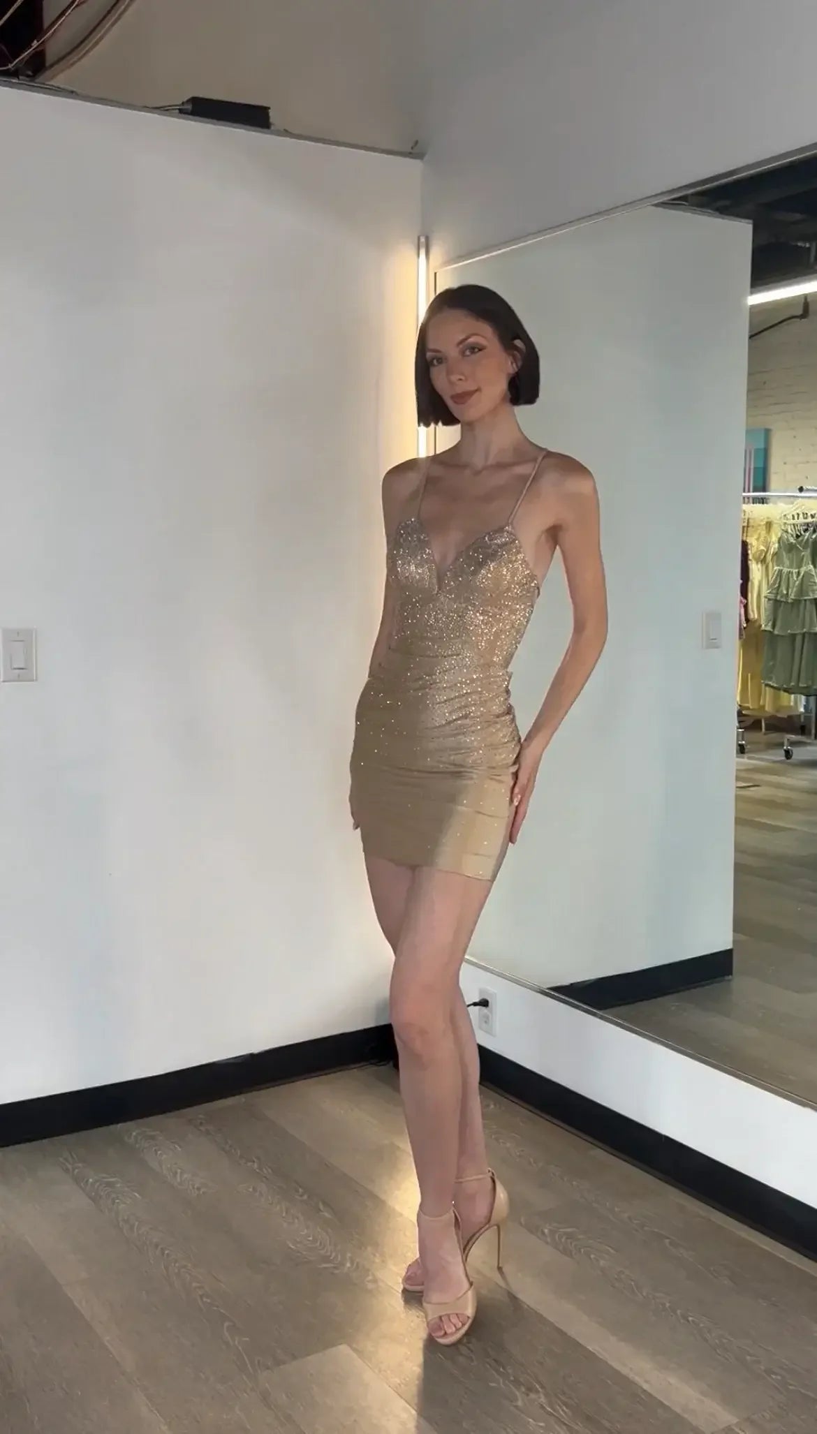 NOVALEE MINI - CHAMPAGNE - HOT STONE LACE-UP DRESS