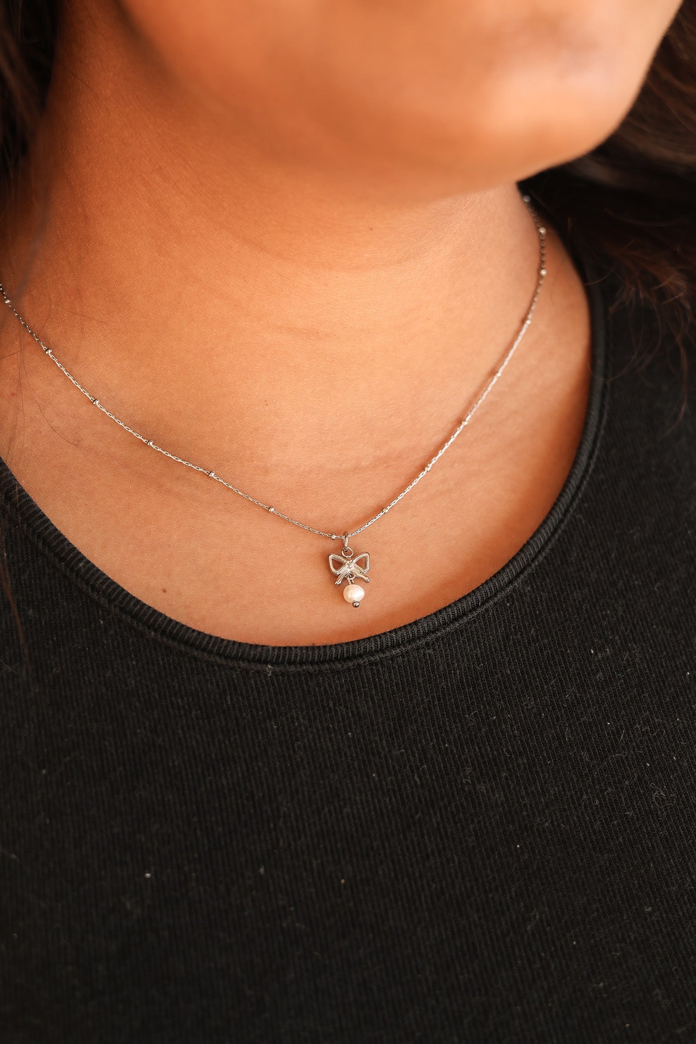 Jane Bow & Pearl Necklace