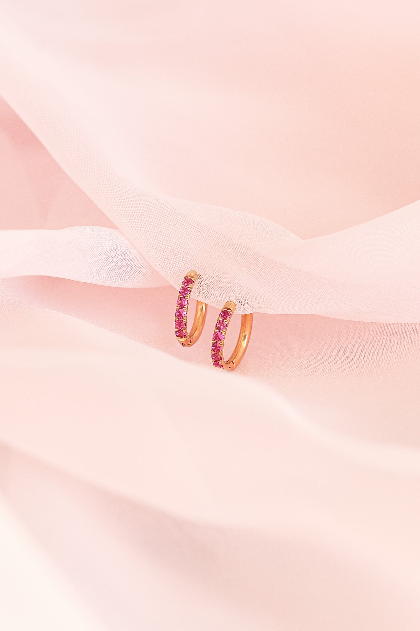 Micro Crystal Hoop Earring in Pink