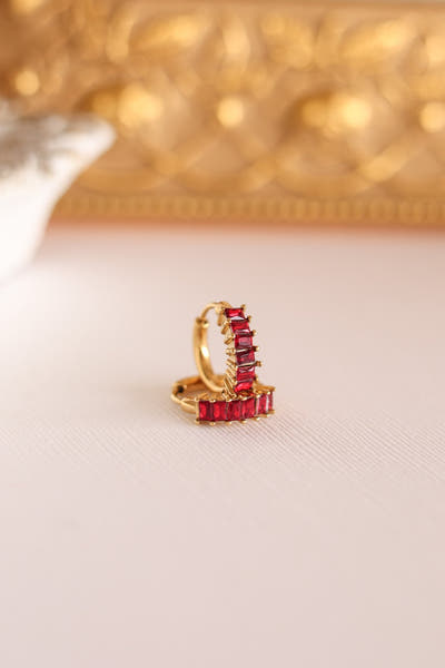 Crystal Diamond Hoop Earrings - Red
