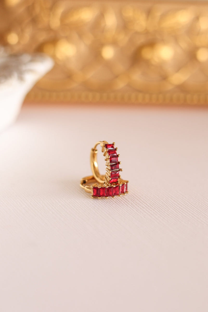 Crystal Diamond Hoop Earrings - Red