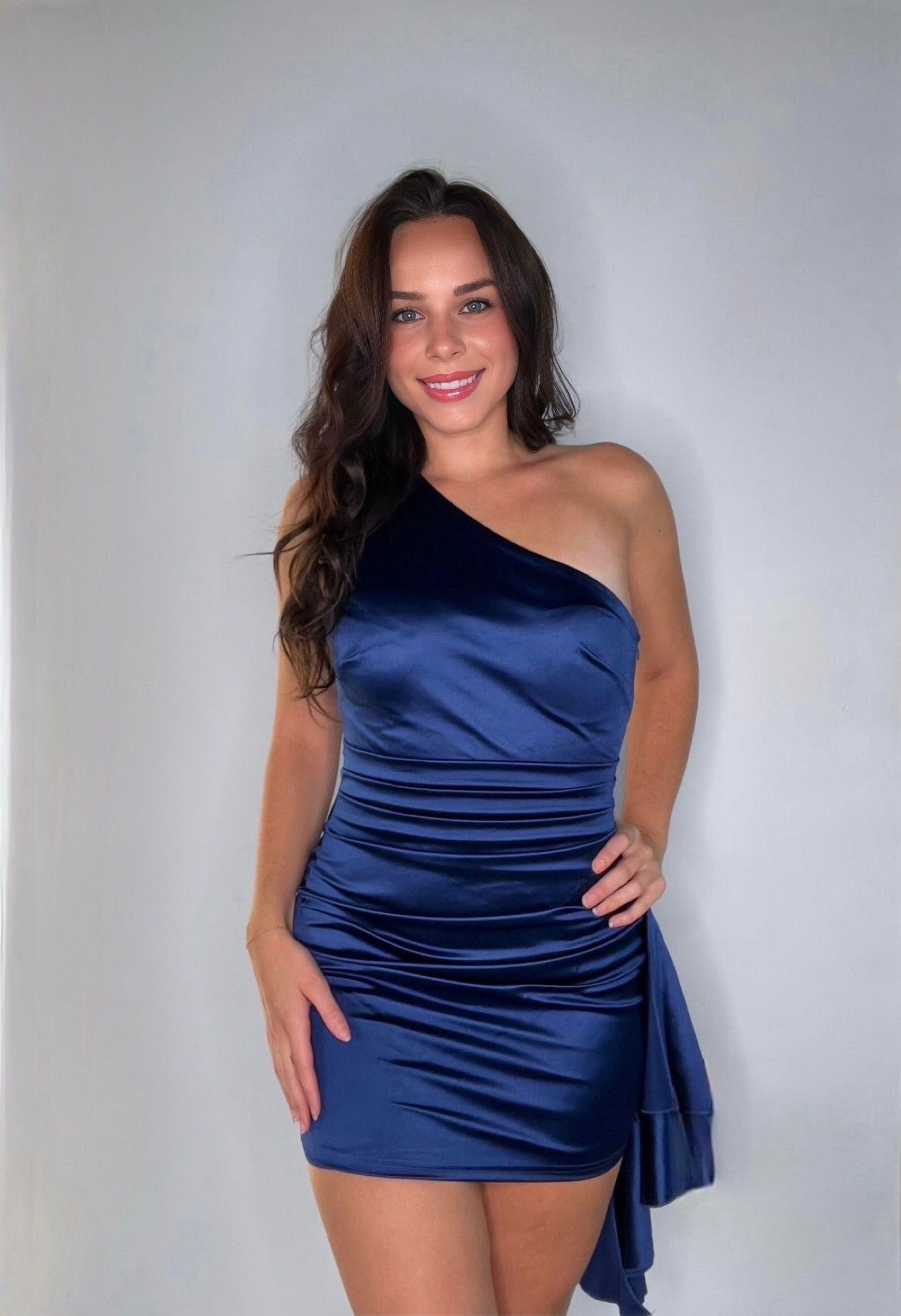 CARSYN ONE SHOULDER MINI DRESS - NAVY