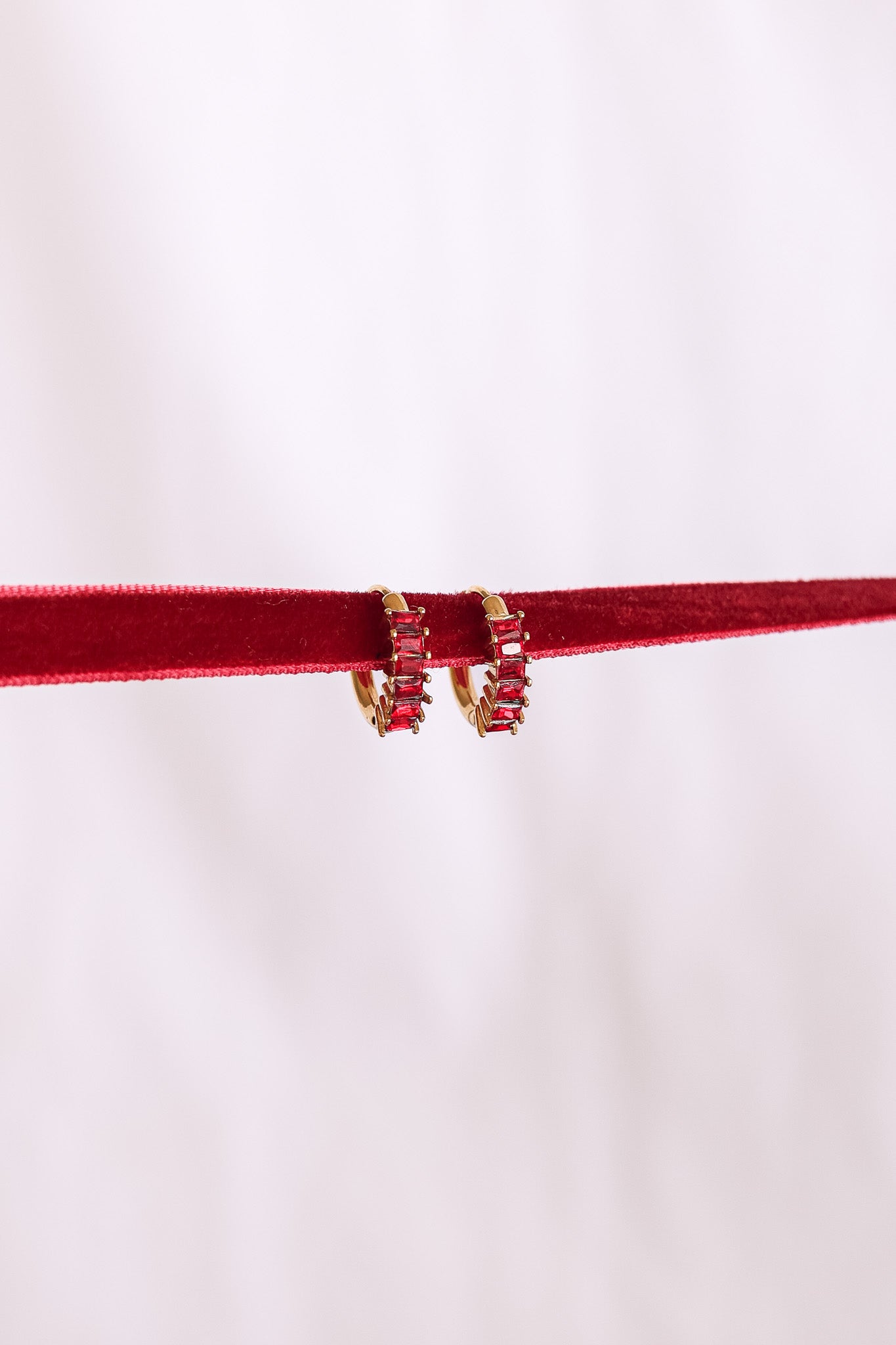 Crystal Diamond Hoop Earrings - Red