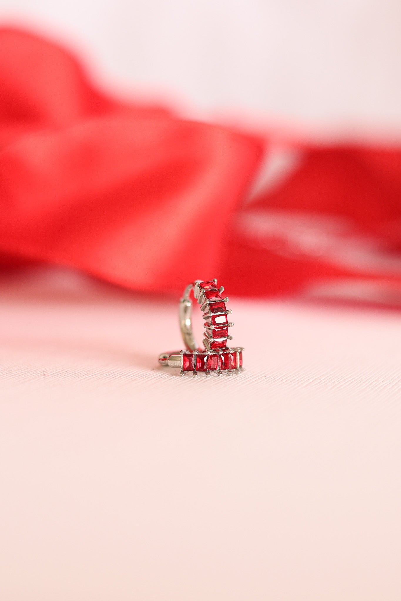Crystal Diamond Hoop Earrings - Red