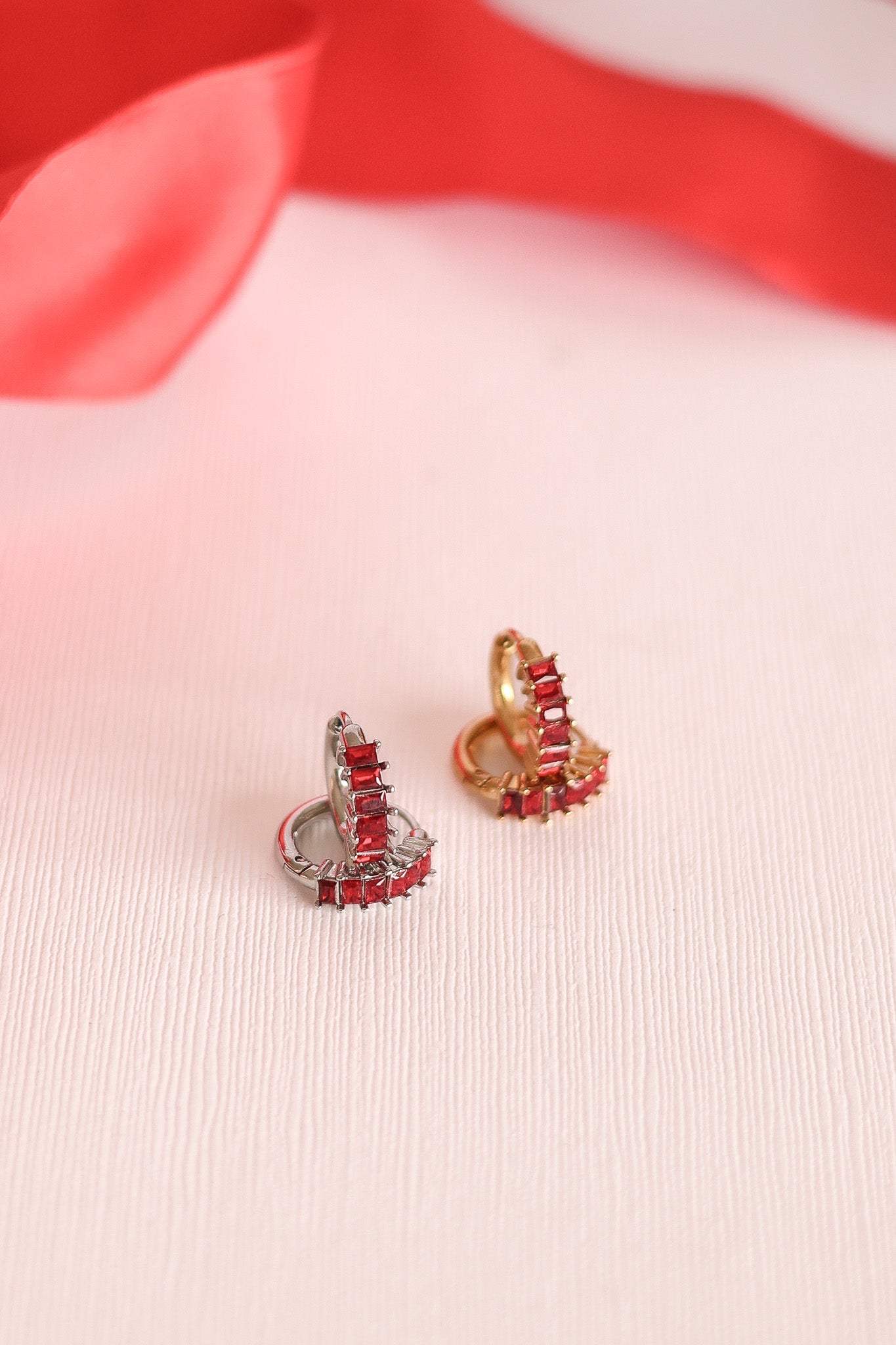 Crystal Diamond Hoop Earrings - Red