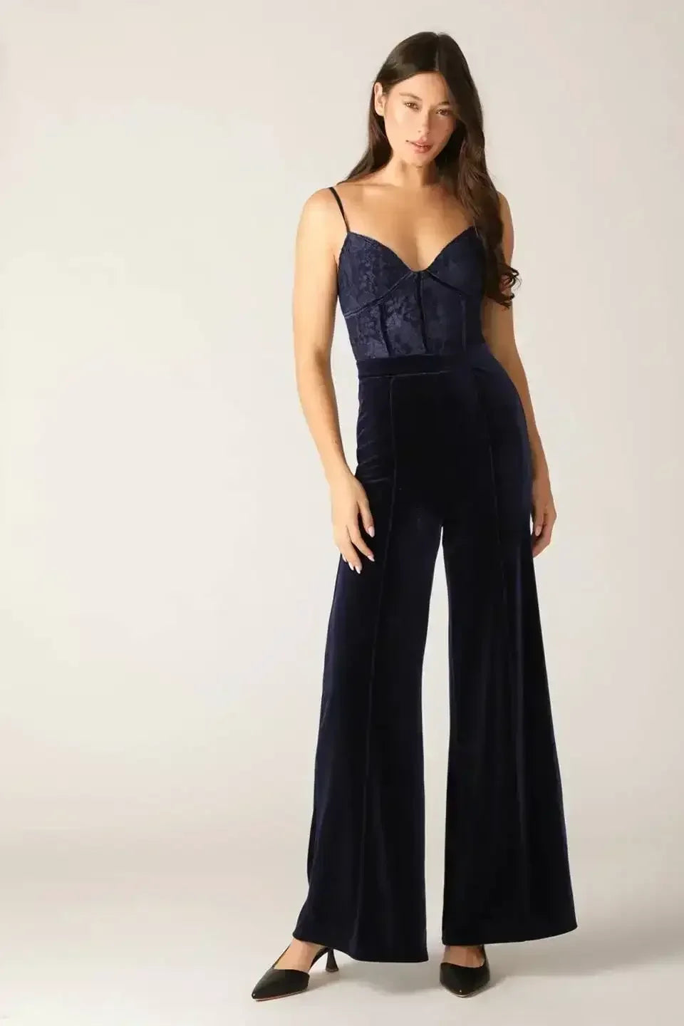 VIVIANA JUMPSUIT - NAVY LACE & VELVET - FINAL SALE