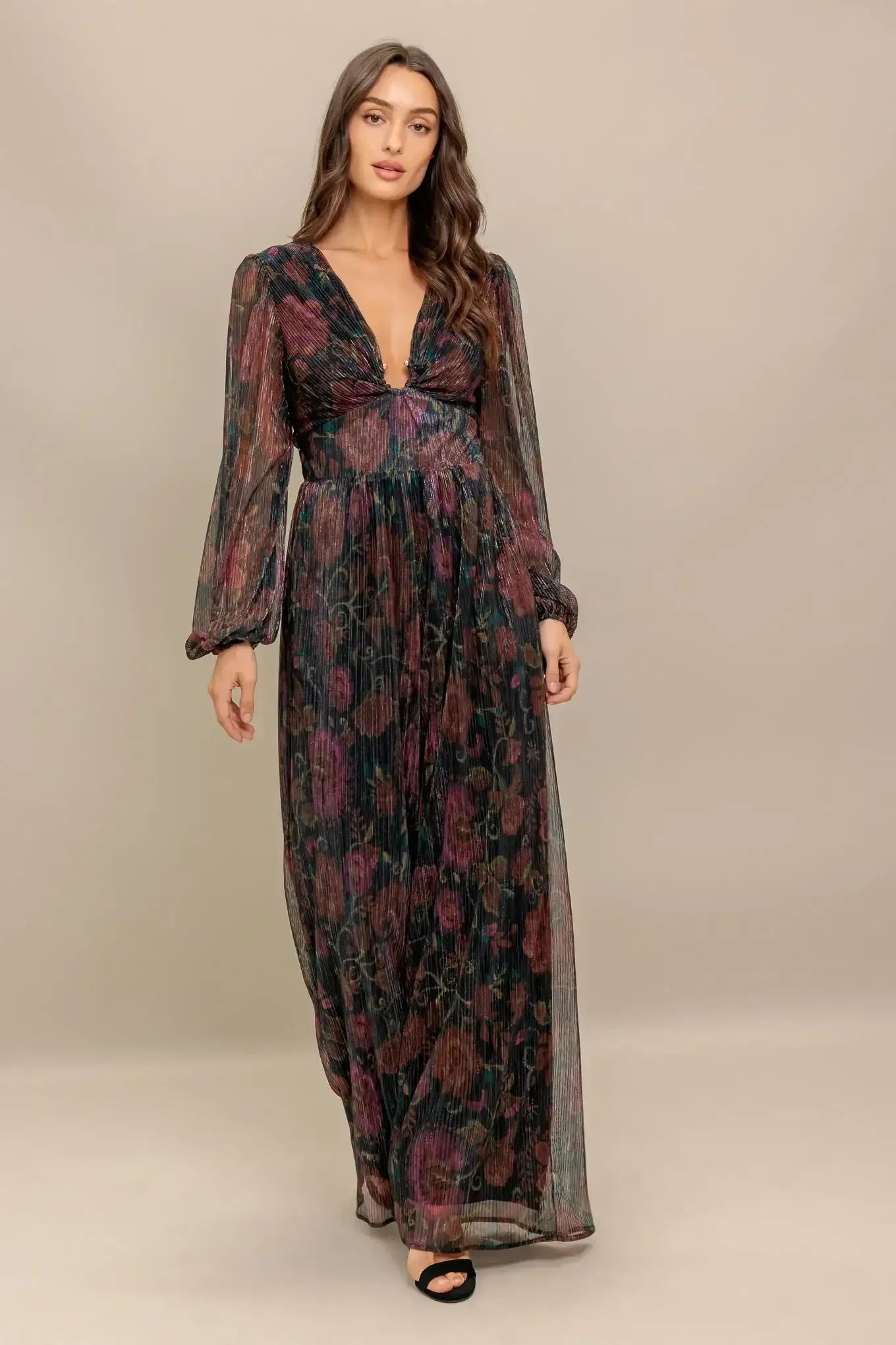 RAVINA METALLIC FLORAL JUMPSUIT
