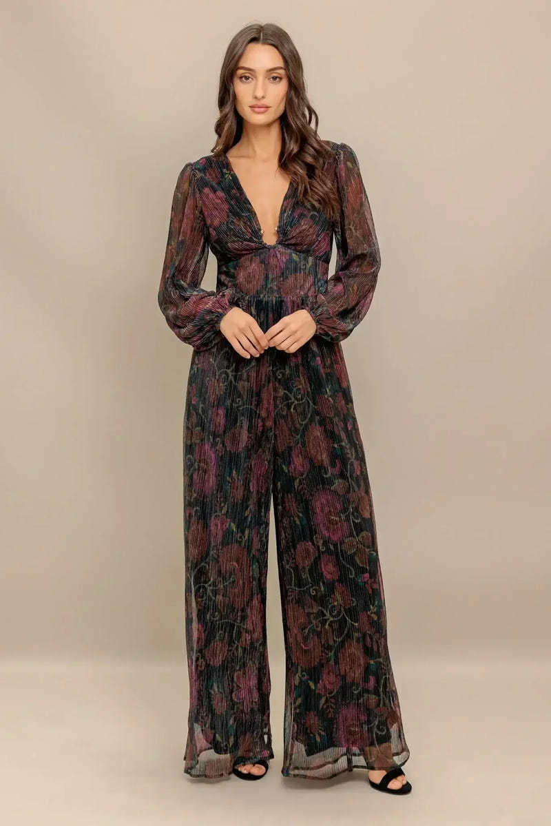 RAVINA METALLIC FLORAL JUMPSUIT