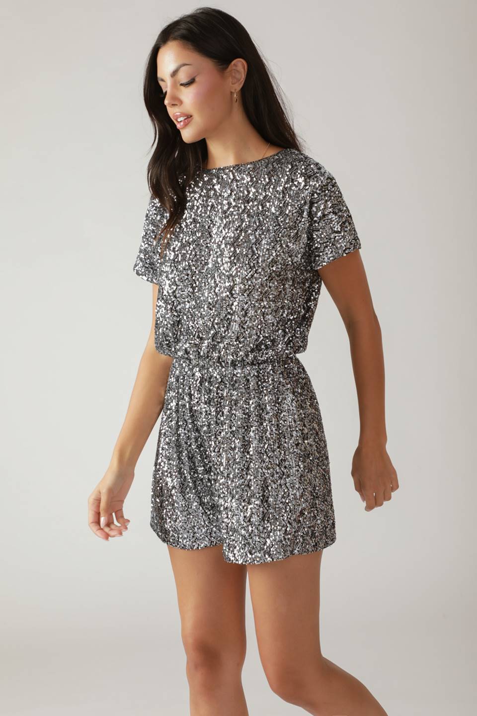silver romper dress Shooting Stars Halter Sequin Romper