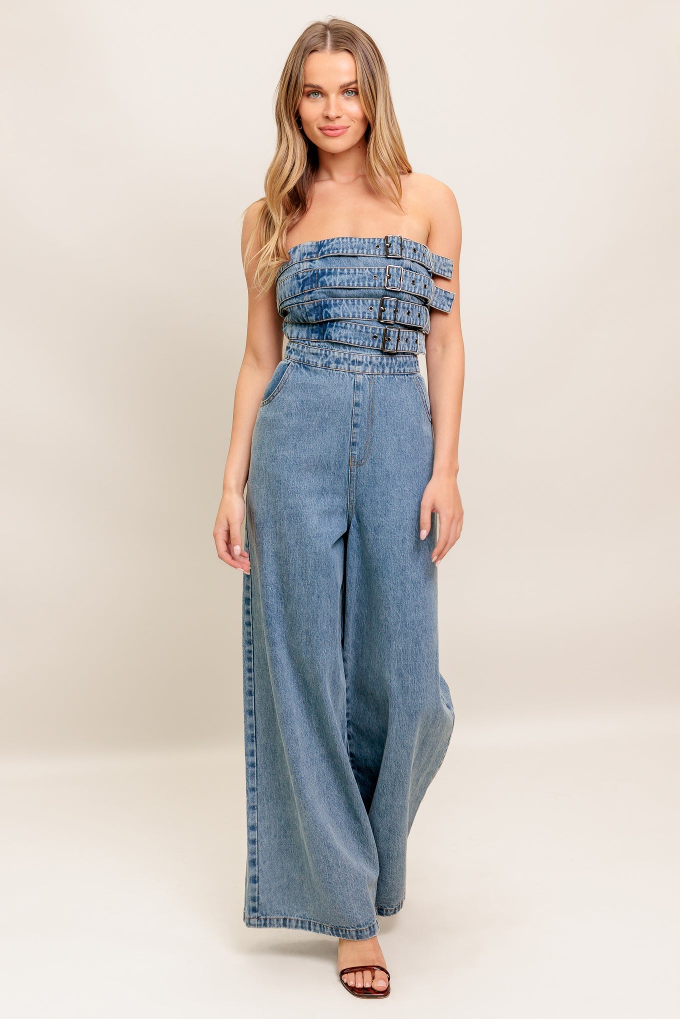 URBAN HARNESS - BUCKLE BODICE DENIM JUMPSUIT – Lady Black Tie