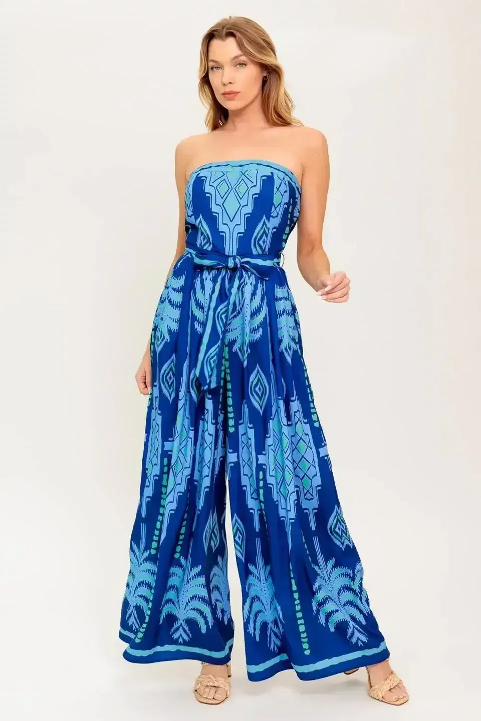 TRINA STRAPLESS JUMPSUIT - NAVY BLUE MULTI