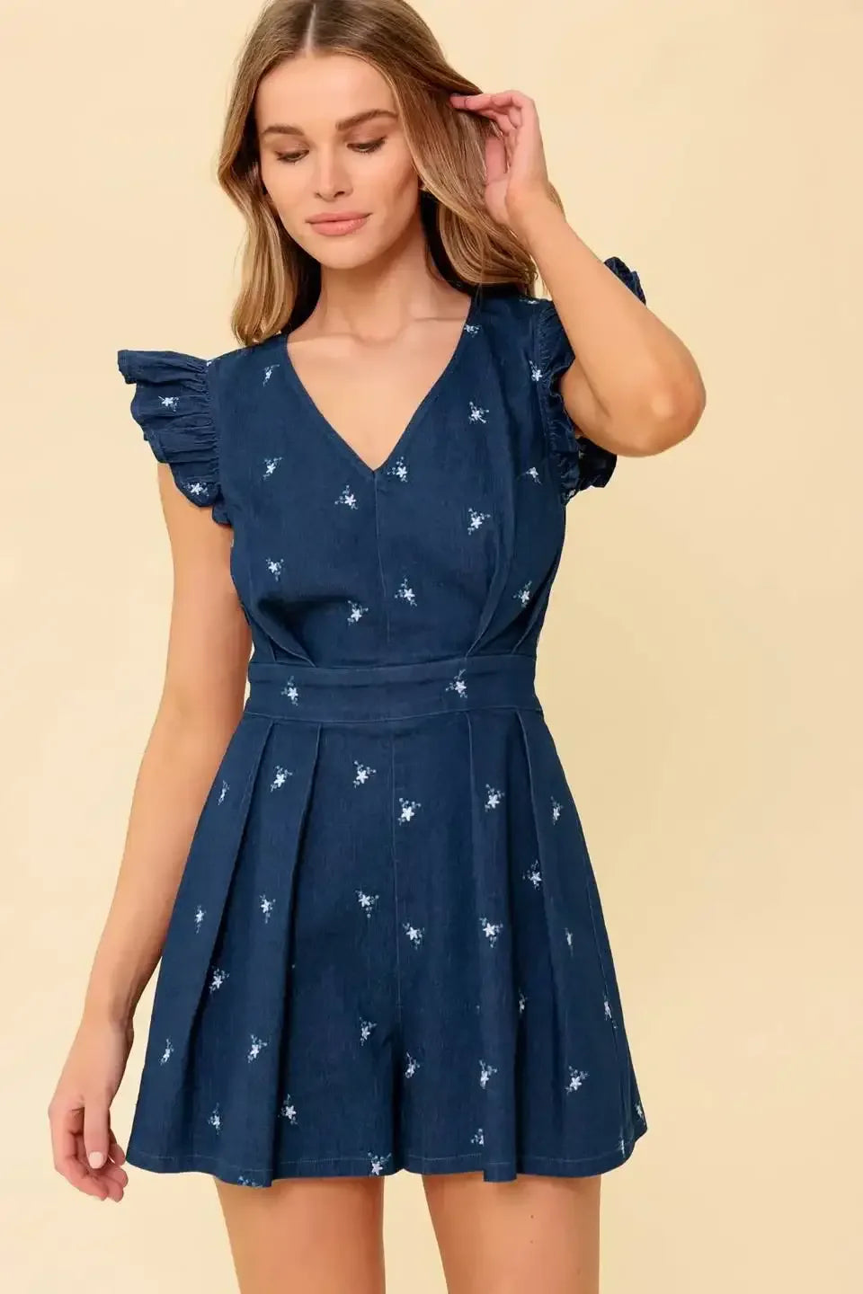 FELICITY DARK INDIGO EMBROIDERED ROMPER