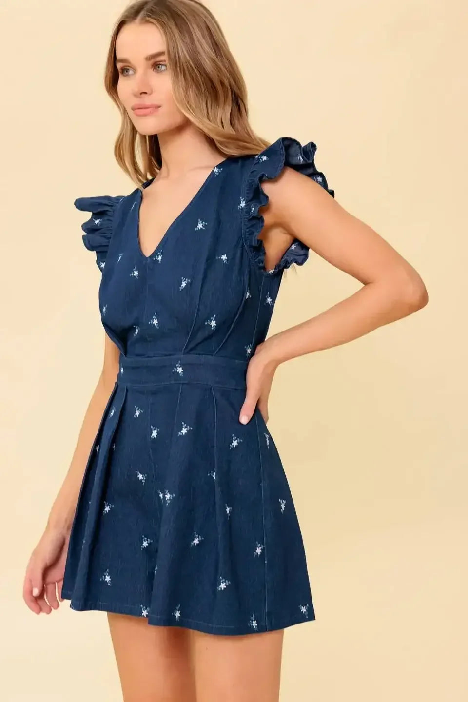 FELICITY DARK INDIGO EMBROIDERED ROMPER