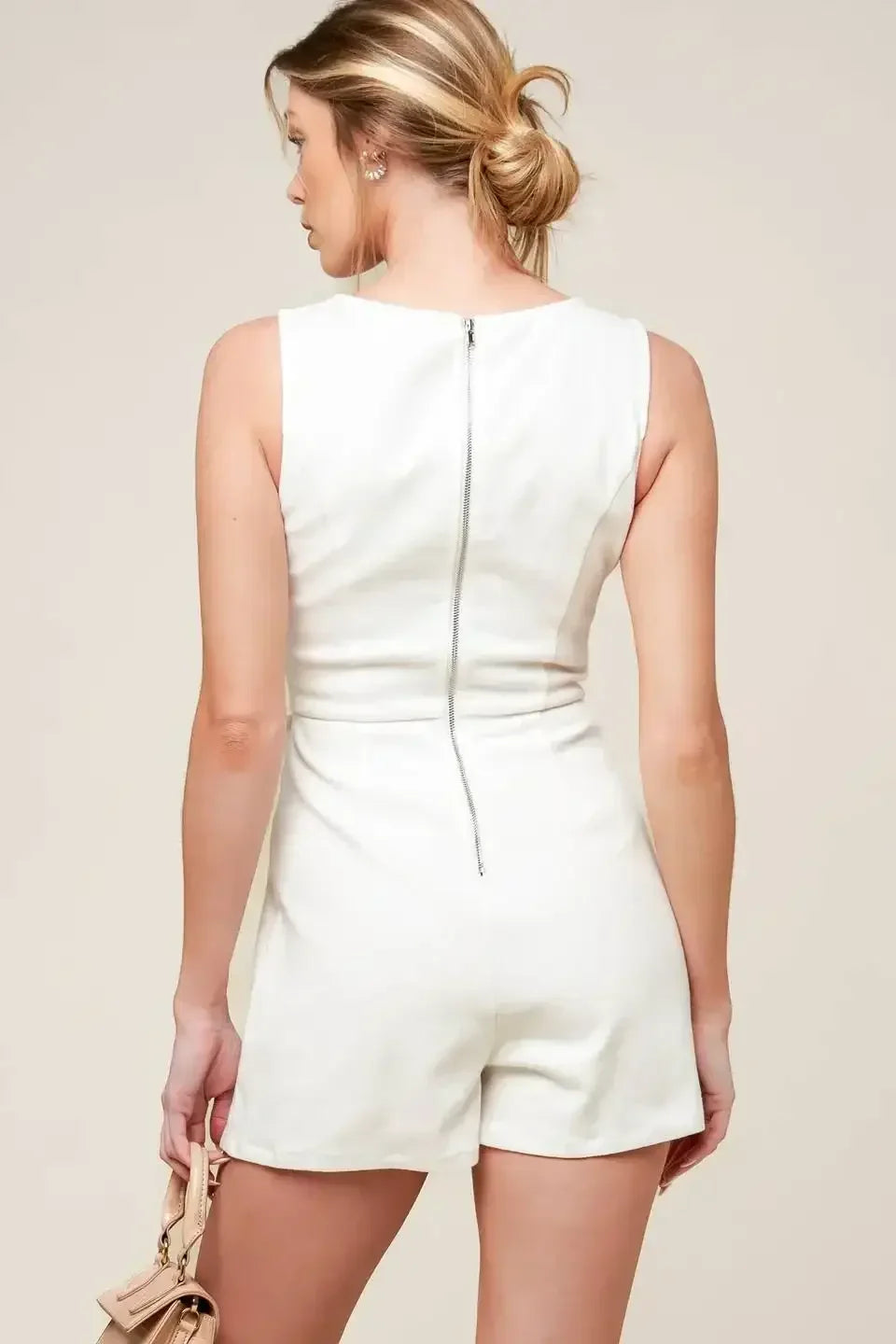OPEN MINDED - WHITE DENIM BOW TRIM SKORT ROMPER