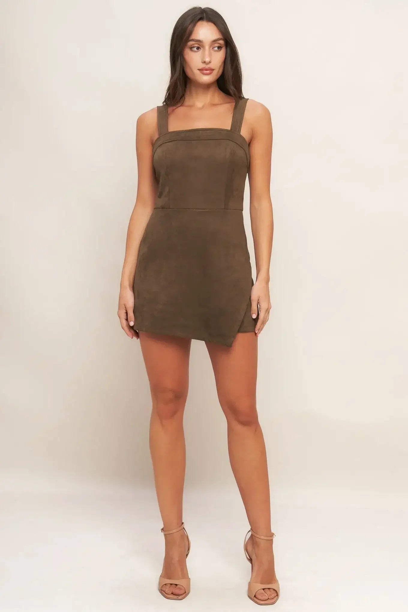 BROWN SUGAR GLOW FAUX SUEDE ROMPER