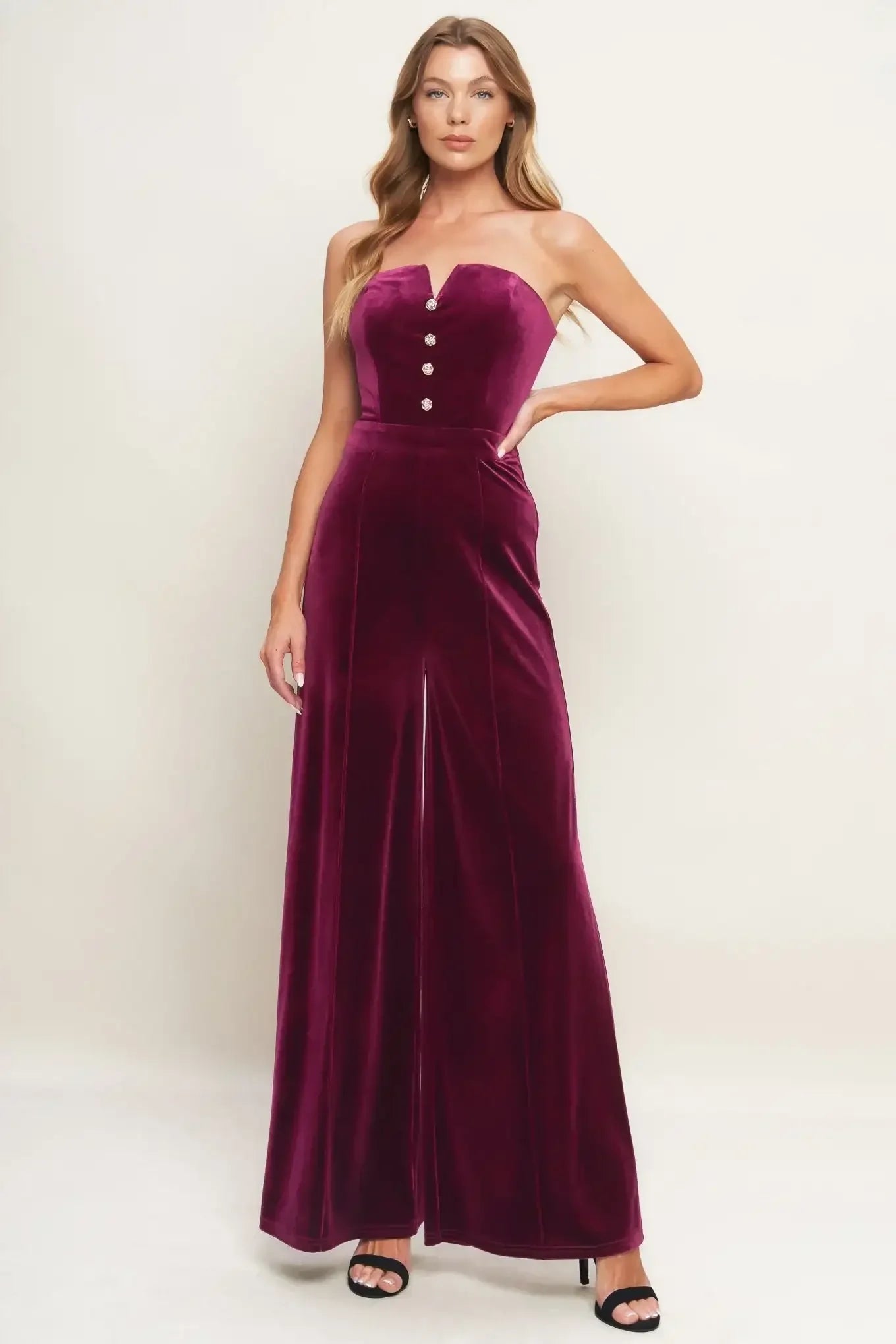 NIGHT QUEEN VELVET JUMPSUIT - WINE