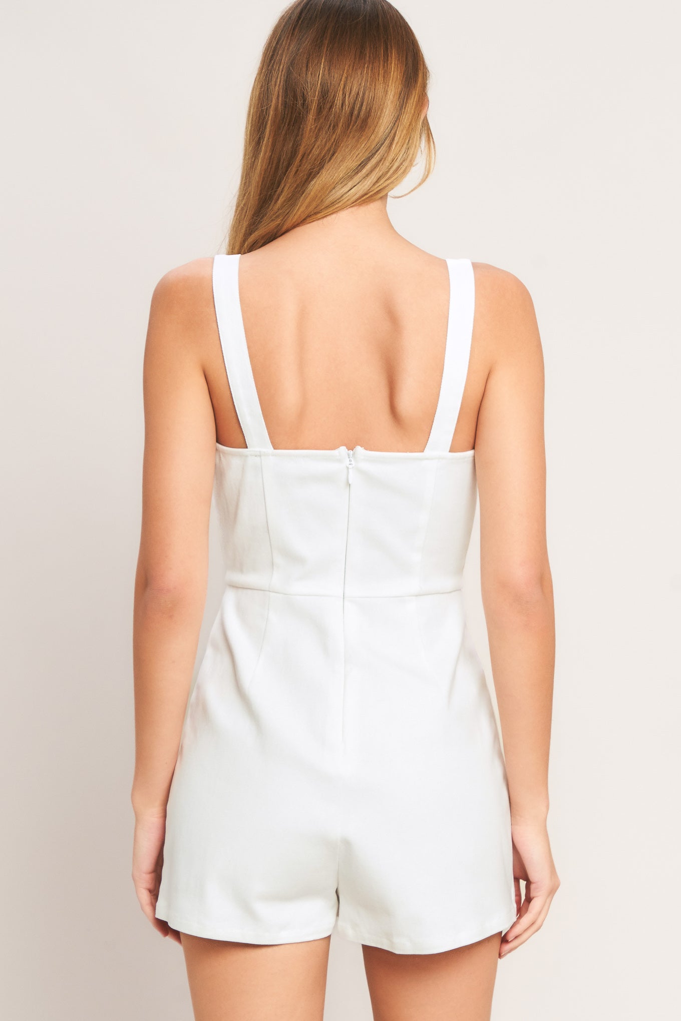FIRST DATE - WHITE DENIM SKORT ROMPER | Lady Black Tie