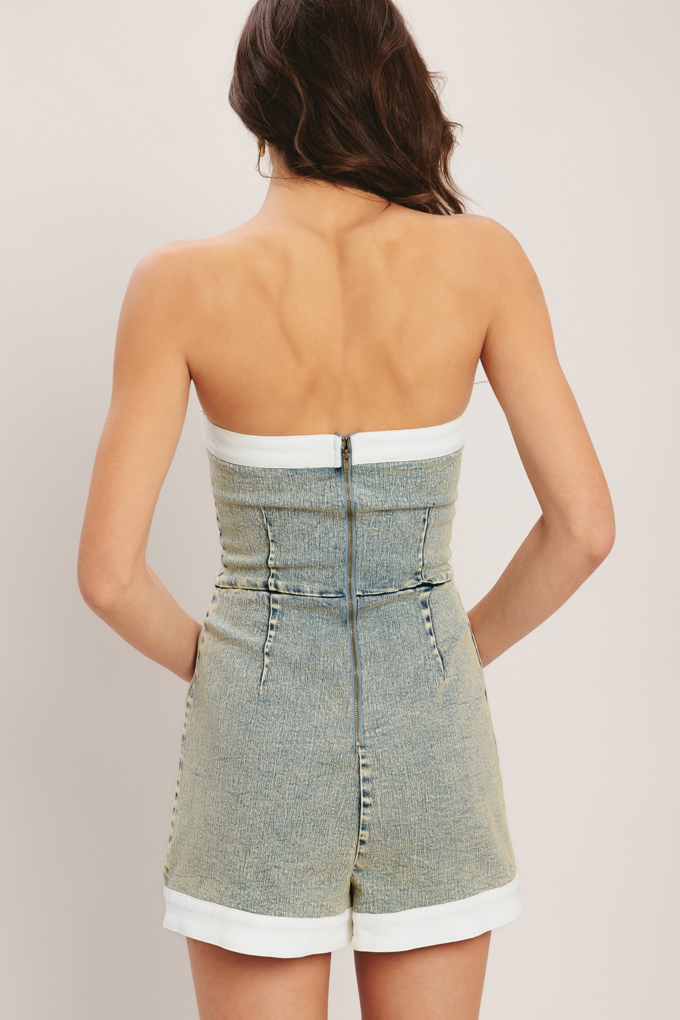 YACHT CLUB - ACID WASHED STRAPLESS SKORT ROMPER