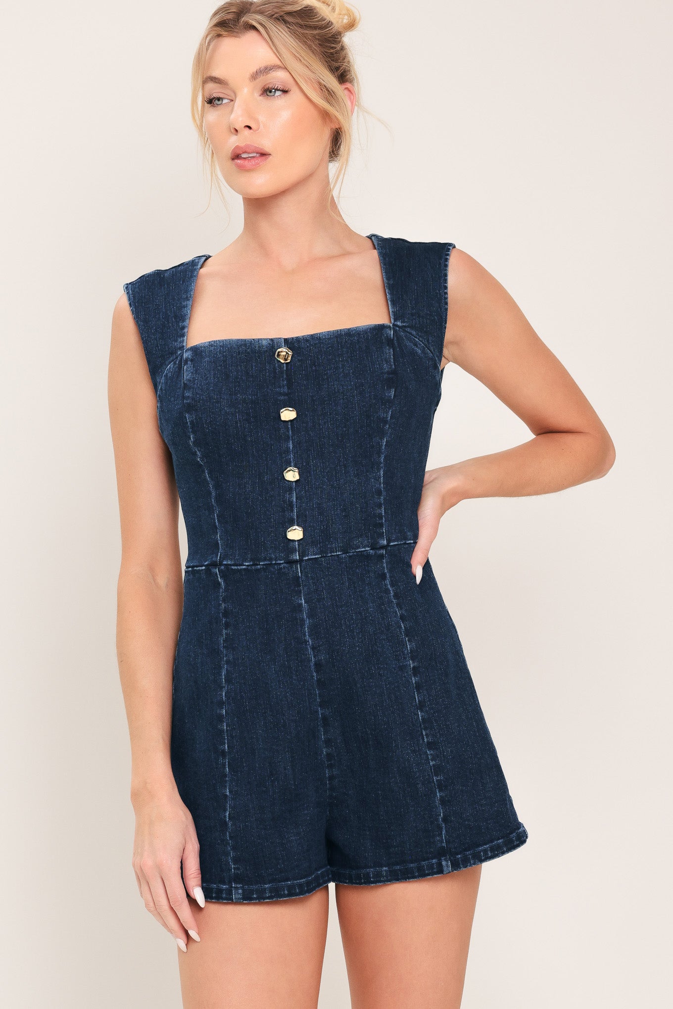 Lady Black Tie - Dark Wash Icon Denim Romper Lady Black Tie - Dark Wash Icon Denim Romper