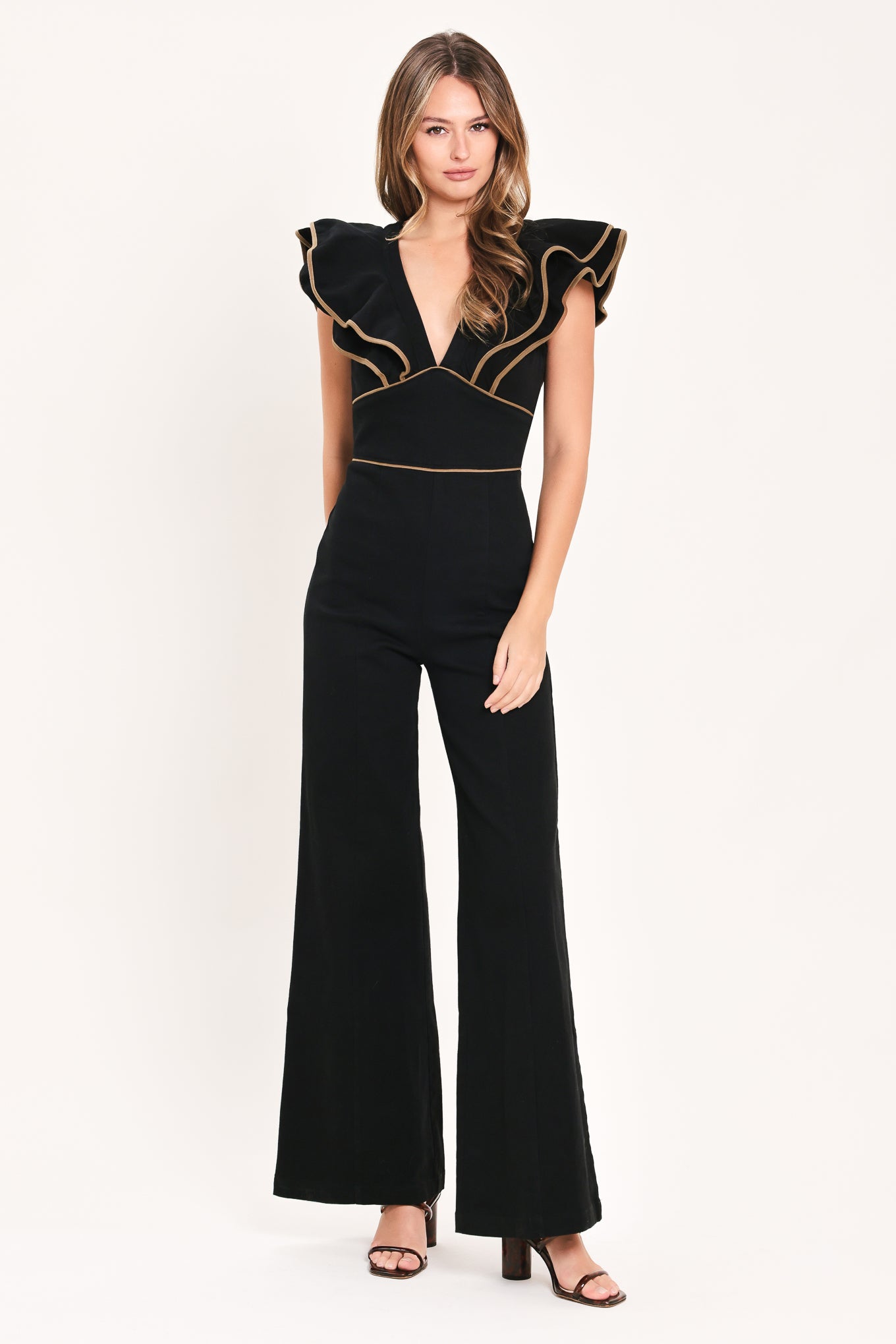 BLACK SWAN - RUFFLE SLEEVE WIDE LEG JUMPSUIT