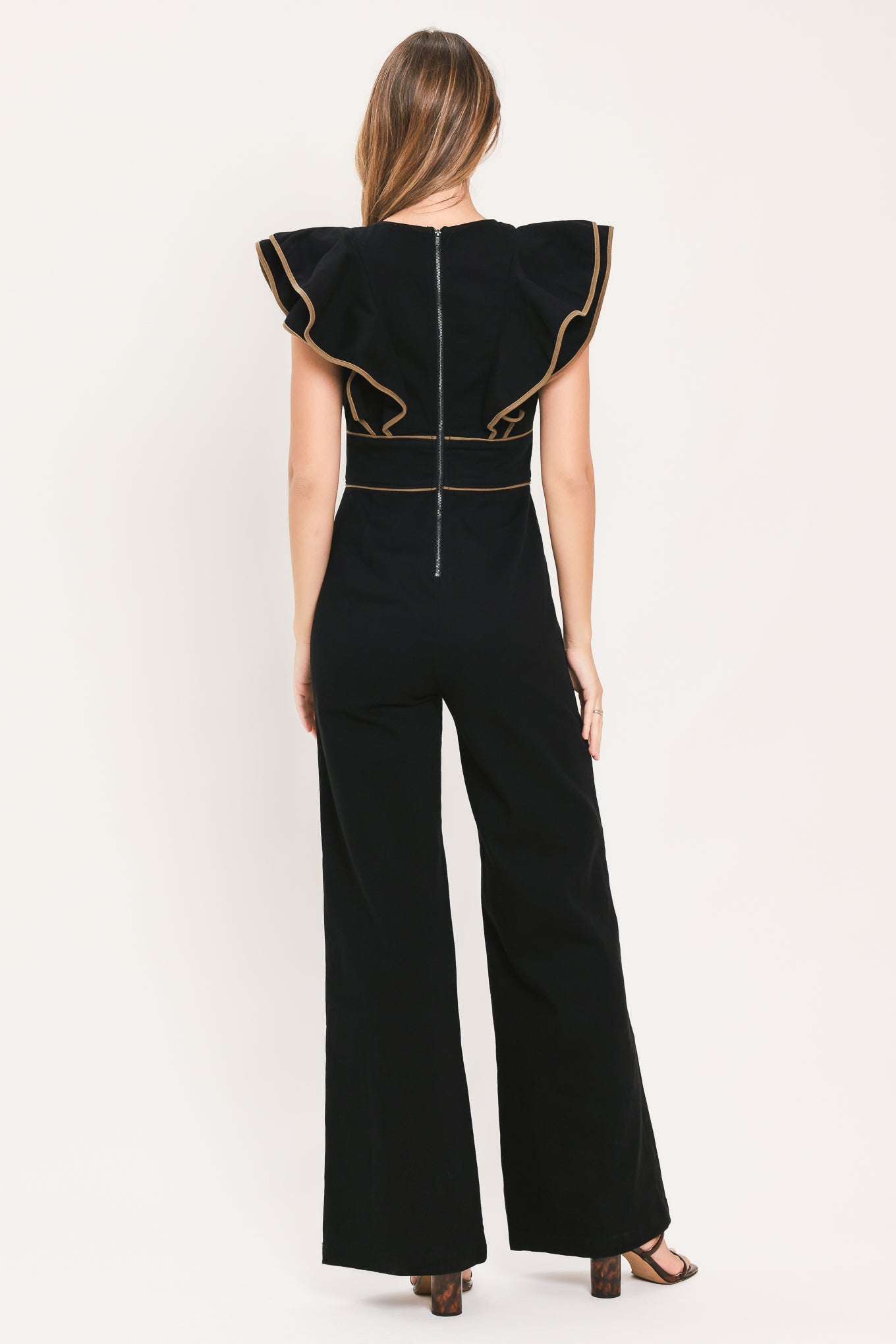 BLACK SWAN - RUFFLE SLEEVE WIDE LEG JUMPSUIT