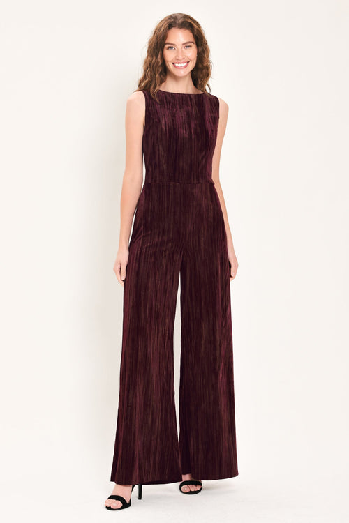 Bordeaux Nights Burgundy Textured Velvet Wide-Leg Jumpsuit | Lady Black Tie