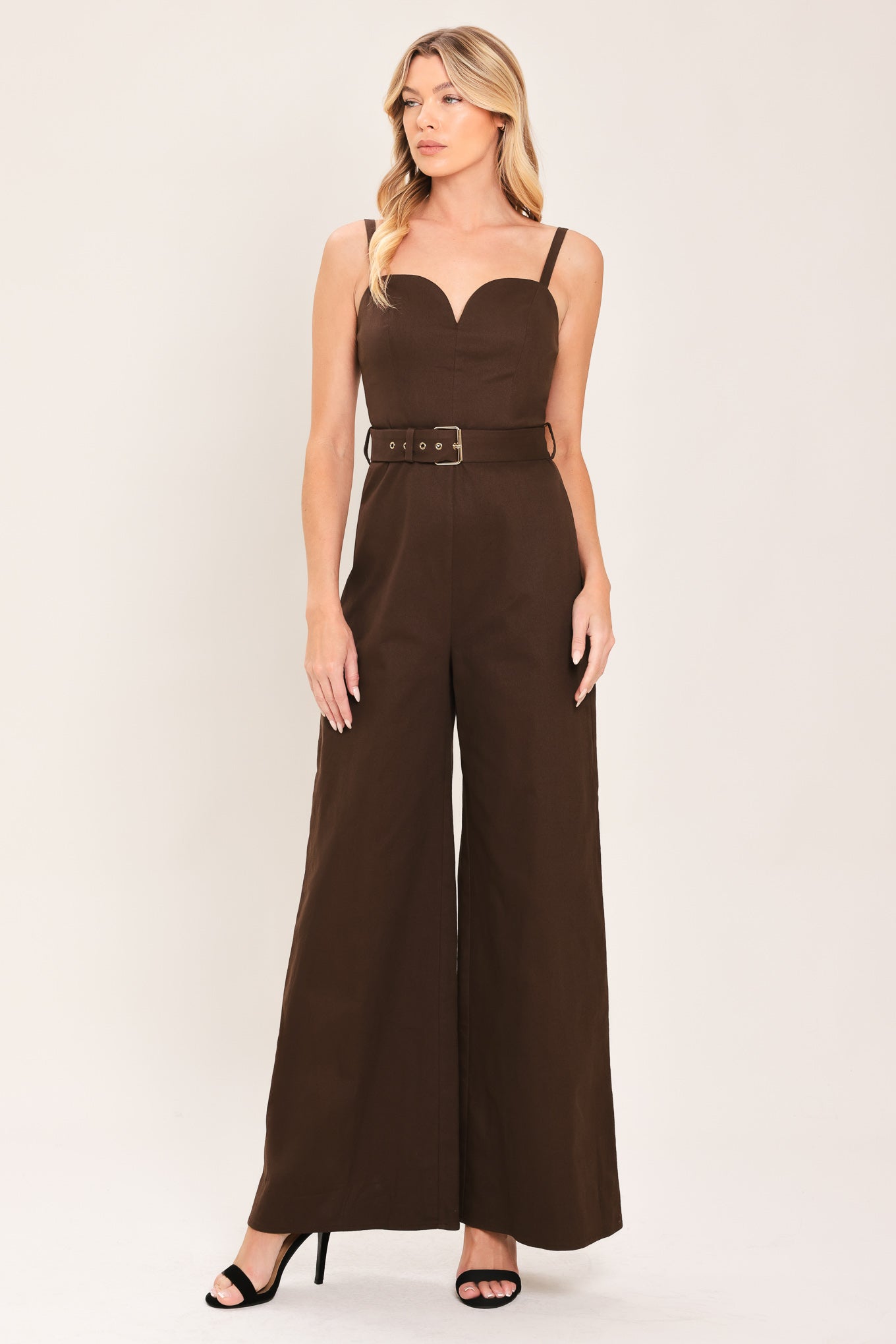 TOFFEE SWEETHEART - WIDE LEG BROWN JUMPSUIT