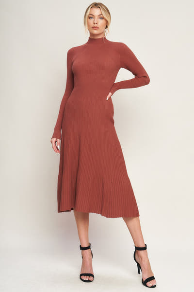 STOLEN KISSES RUST LONG SLEEVE SWEATER DRESS