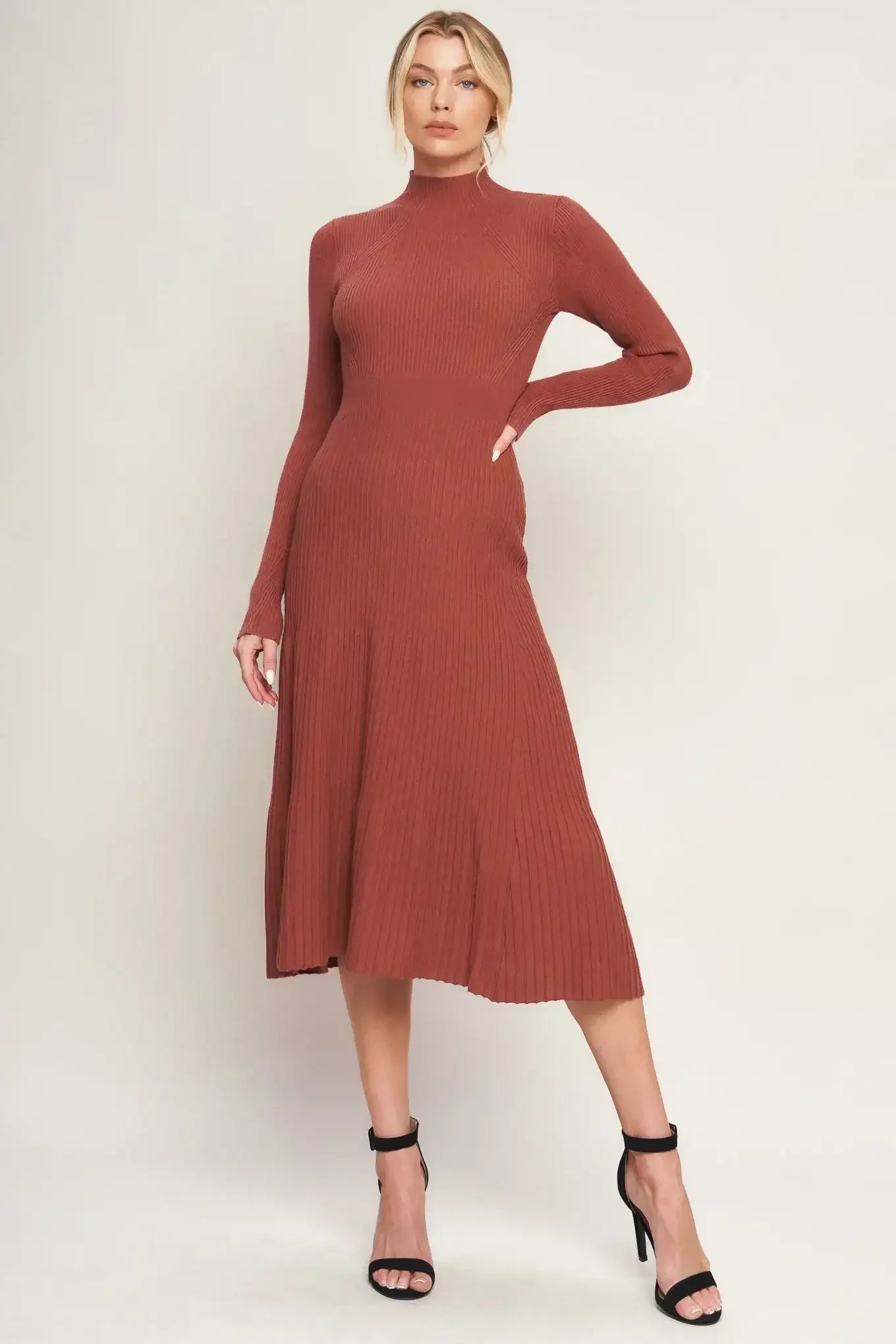 STOLEN KISSES RUST LONG SLEEVE SWEATER DRESS