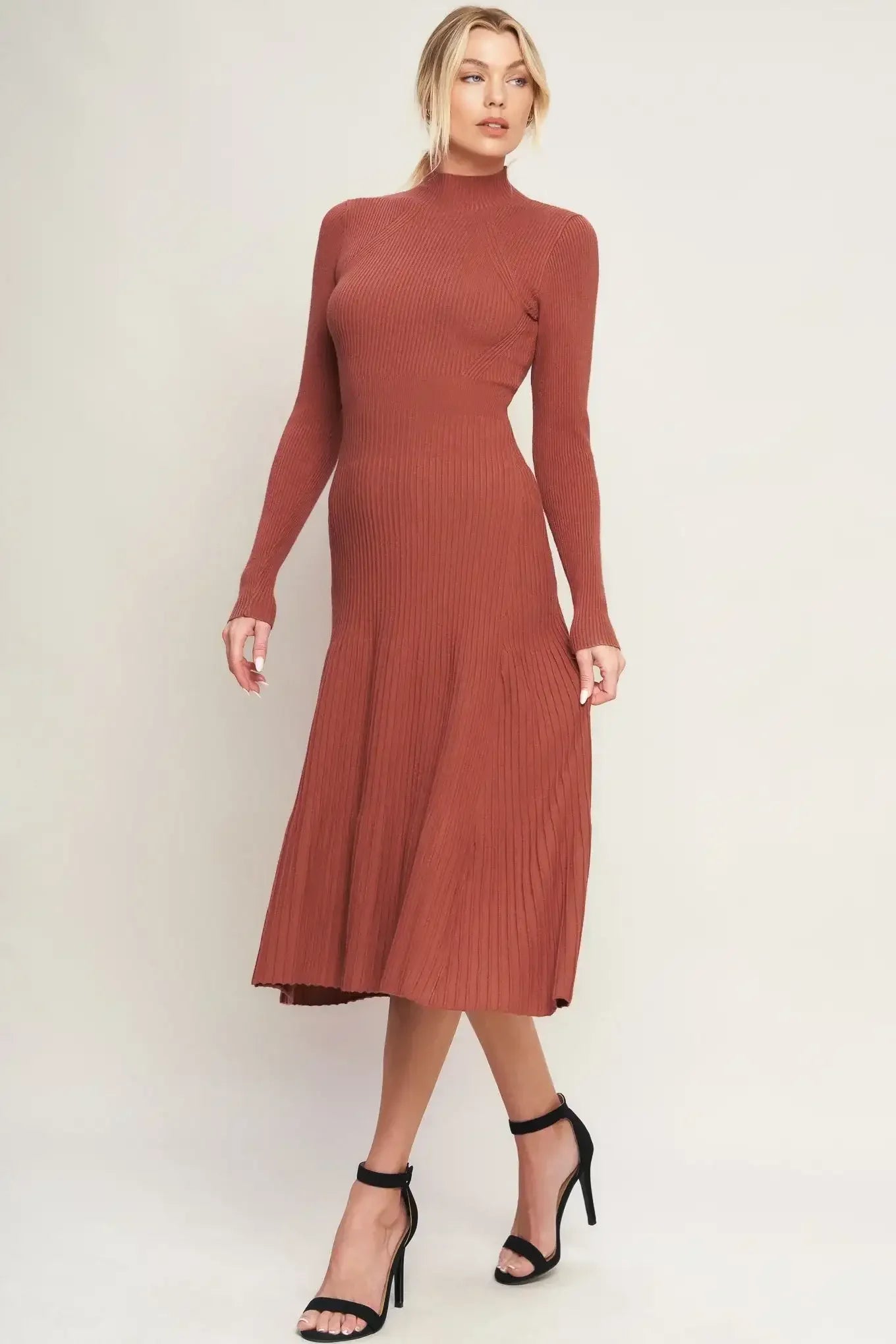STOLEN KISSES RUST LONG SLEEVE SWEATER DRESS