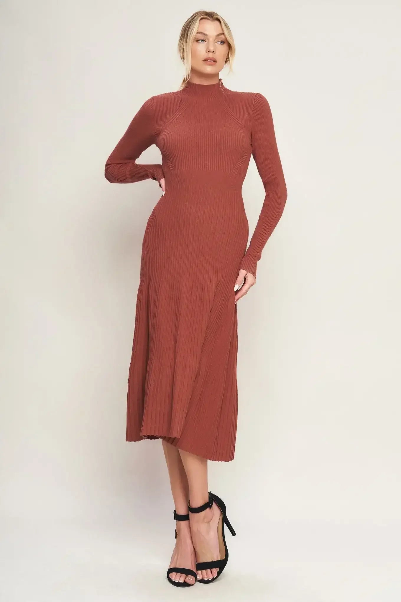 STOLEN KISSES RUST LONG SLEEVE SWEATER DRESS