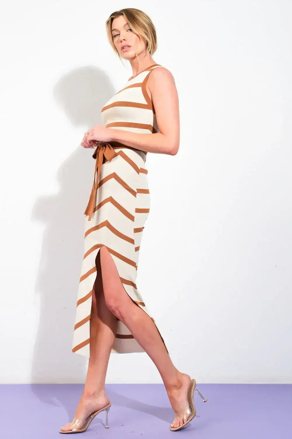 WENDI STRIPED KNIT MIDI DRESS
