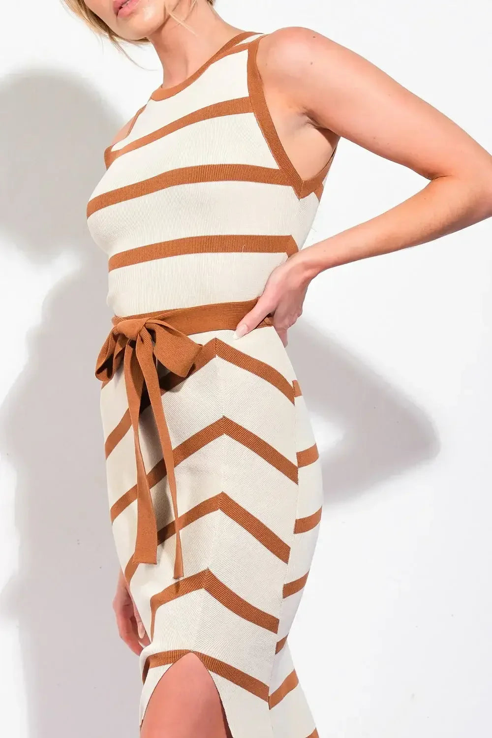 WENDI STRIPED KNIT MIDI DRESS