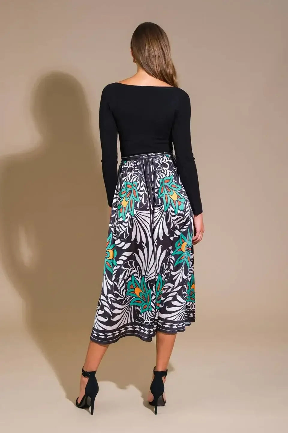 MELINA SWEATER & PRINT MIDI DRESS
