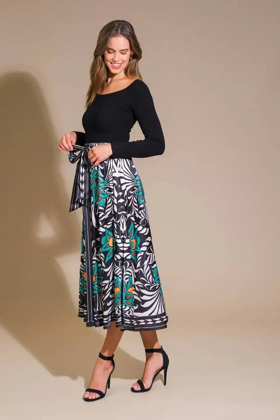 MELINA SWEATER & PRINT MIDI DRESS