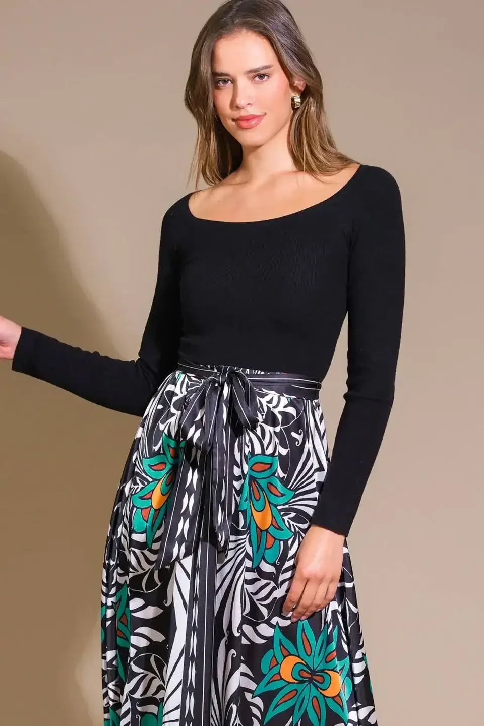 MELINA SWEATER & PRINT MIDI DRESS